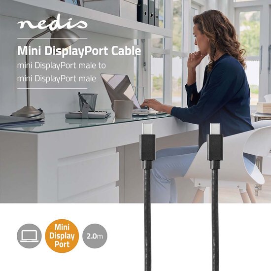 Nedis Mini DisplayPort-Kabel - DisplayPort 1.4 - Mini-DisplayPort Male - Mini-DisplayPort Male - 48 Gbps - Vernikkeld - 2.00 m - Rond - PVC - Zwart - Blister - afbeelding 2