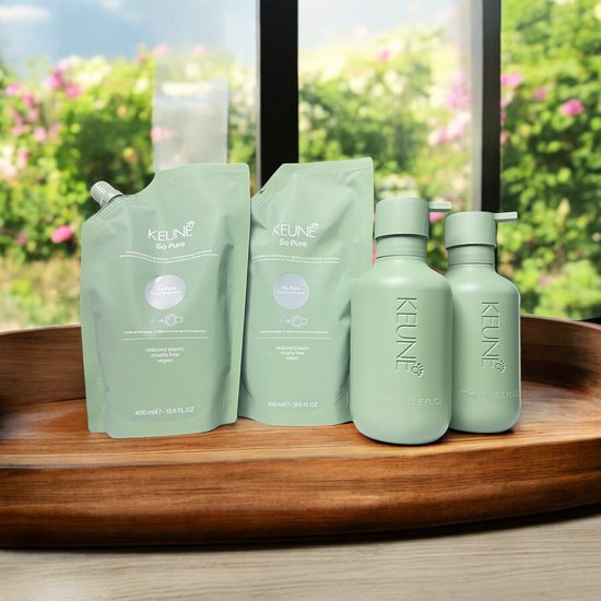 Keune So Pure Cool Shampoo + Cool Conditioner 400ml + 2 x Vulfles 400ml - afbeelding 2