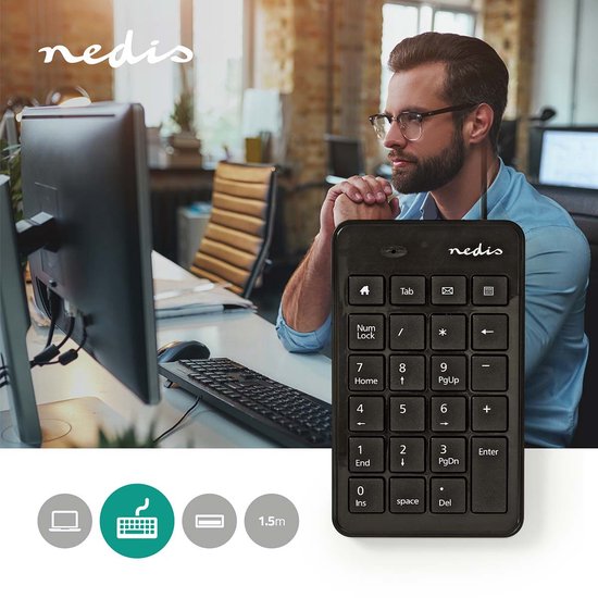 Nedis Bedraad Toetsenbord - USB-A - Kantoor - Enkelhandig - Nummeriek - Numeriek toetsenbord - afbeelding 3