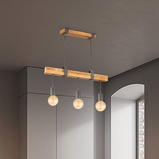 Home Sweet Home - Landelijke Hanglamp Denton - geschikt voor E27 LED lichtbron - 3 lichts hanglamp gemaakt van Hout - 60/14/128cm - Pendellamp geschikt voor woonkamer, slaapkamer en keuken - afbeelding 5