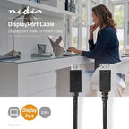 Nedis DisplayPort-Kabel - DisplayPort Male - HDMI Connector - 4K@60Hz - Vernikkeld - 2.00 m - Rond - PVC - Zwart - Doos - afbeelding 2