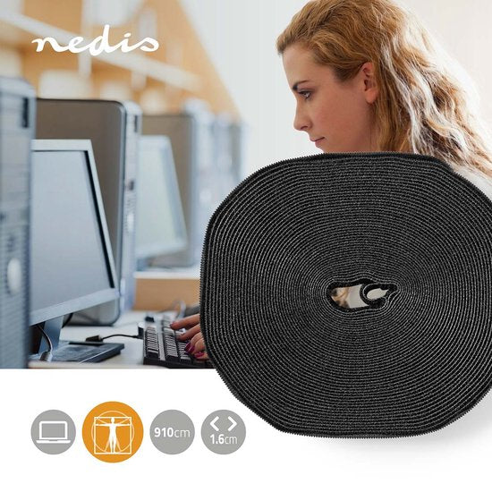 Nedis Klittenband op Rol - 910 x 1.6 cm - Zwart - afbeelding 2