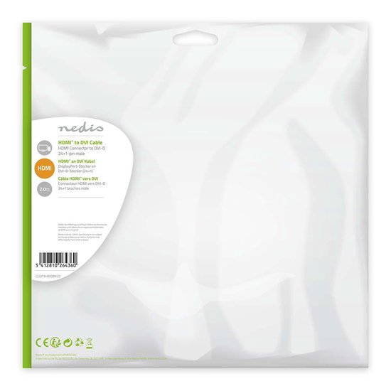 HDMI Kabel - HDMI Connector - DVI-D 24+1-Pins Male - 1080p - Vernikkeld - 2.00 m - Recht - PVC - Zwart - Envelop - afbeelding 7