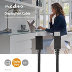 Nedis DisplayPort-Kabel - DisplayPort Male - HDMI Connector - 4K@60Hz - Vernikkeld - 2.00 m - Rond - PVC - Zwart - Polybag - afbeelding 3