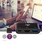 Nedis USB Multi-Port Adapter - USB 3.2 Gen 1 - USB-C Male - HDMI Output / USB-A Female / USB-C Female - 5 Gbps - 0.20 m - Rond - Verguld - PVC - Antraciet - Window Box - afbeelding 2
