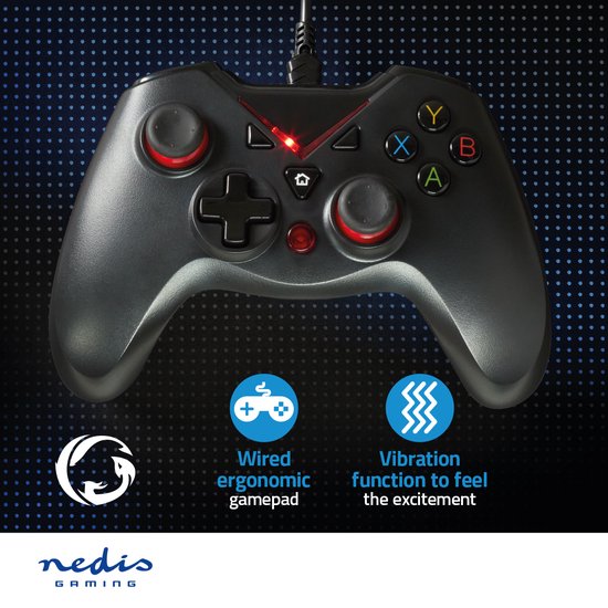 Nedis Gamepad - USB Type-A - USB Gevoed - PC - Aantal knoppen: 12 - Kabellengte: 1.60 m - Zwart - afbeelding 4