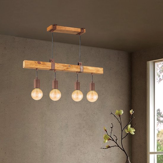 Home Sweet Home - Landelijke Hanglamp Denton - geschikt voor E27 LED lichtbron - 3 lichts hanglamp gemaakt van Hout - 70/14/128cm - Pendellamp - afbeelding 3
