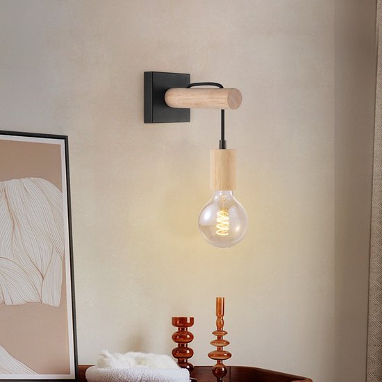 Home Sweet Home - Landelijke Wandlamp Billy - Muurlamp gemaakt van hout - Zwart - 10/20/22cm - wandlamp geschikt voor woonkamer, slaapkamer- - afbeelding 4