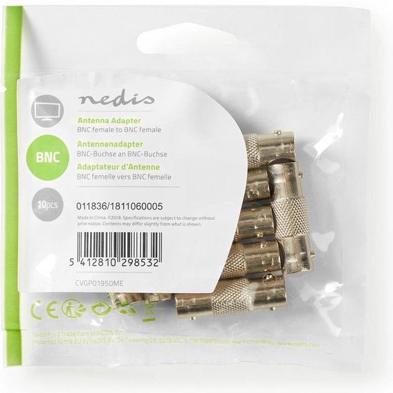 Nedis BNC-Adapter - BNC Female - BNC Female - Vernikkeld - 50 Ohm - Recht - Metaal - Zilver - 10 Stuks - Envelop - afbeelding 4