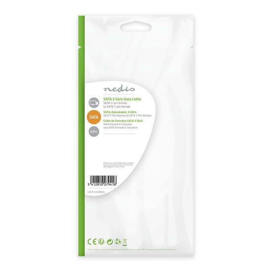 Nedis SATA Kabel - 3 Gbps - SATA 7-Pins Female - SATA 7-Pins Female - Vernikkeld - 0.50 m - Plat - PVC - Rood - Polybag - afbeelding 7