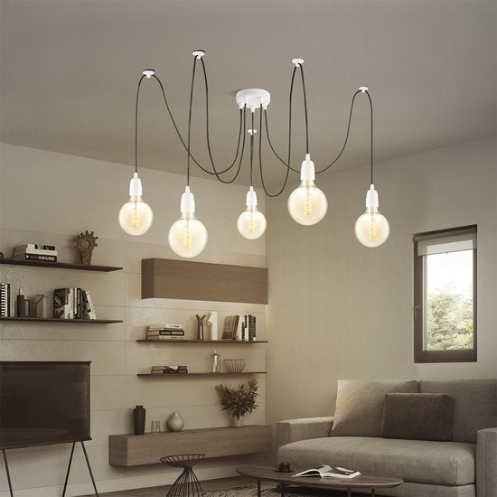 Home Sweet Home - Plafondkap Wit - 12/12/4.5cm - 5 lichts Planfondkap - Ronde plafondrozet - metaal - inclusief aansluit box en montage beugel - - afbeelding 3