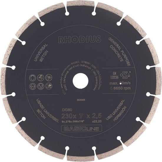 Rhodius Diamantzaagblad beton DG80 CONCRETE, 230 x 7 x 2,5 x 22,23 mm - afbeelding 1