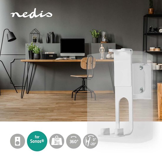 Nedis Speakerbeugel - Geschikt voor Sonos® One SL™ / Sonos® One™ / Sonos® PLAY:1™ - Wand - 3 kg - Draaibaar / Kantelbaar / Zwenken - Kantelbaar - Draaibaar - Staal - Wit - afbeelding 2