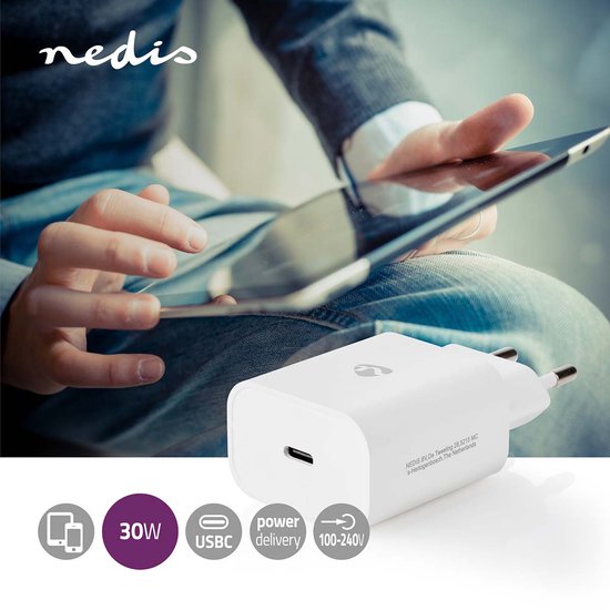 Nedis Oplader - 30 W - 1.5 / 2.0 / 2.5 / 3.0 A - Outputs: 1 - USB-C™ - Automatische Voltage Selectie - afbeelding 2