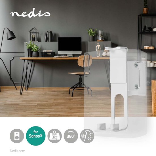 Nedis Speakerbeugel - Geschikt voor Sonos® One SL™ / Sonos® One™ / Sonos® PLAY:1™ - Wand - 3 kg - Draaibaar / Kantelbaar / Zwenken - Kantelbaar - Draaibaar - Staal - Wit - afbeelding 3