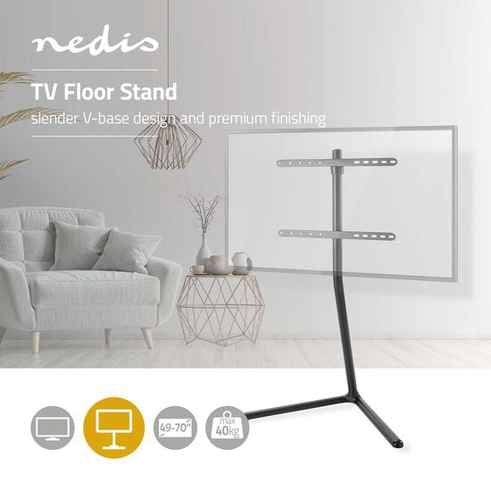 Nedis TV Vloerstandaard - 49 - 70 " - Maximaal schermgewicht: 40 kg - V-shape Design - Anti-omval-riem - Snap-lock - Aluminium / Staal - Zwart - afbeelding 5
