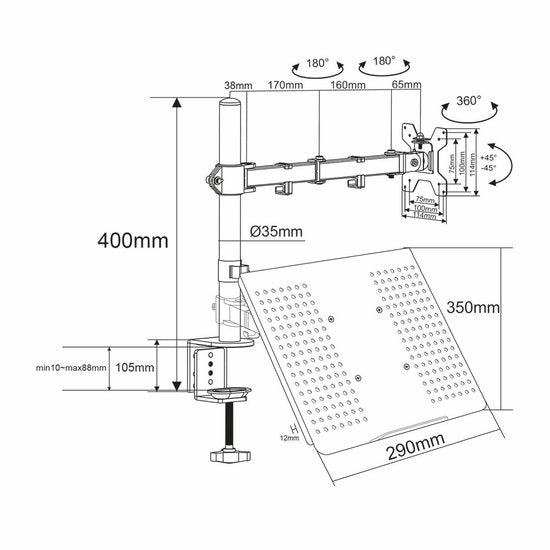 Nedis Monitorbeugel voor Bureaus - Notebook - 1 Scherm - 15 - 32 " - 75x75 / 100x100 - Interactief - afbeelding 4