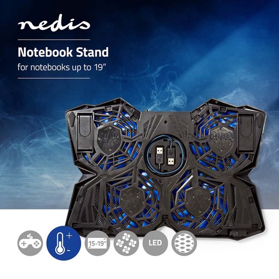 Nedis Gaming Notebook Koeler - Aantal ventilatoren: 4 - USB Gevoed - 15 " - 19 " - LED - afbeelding 2