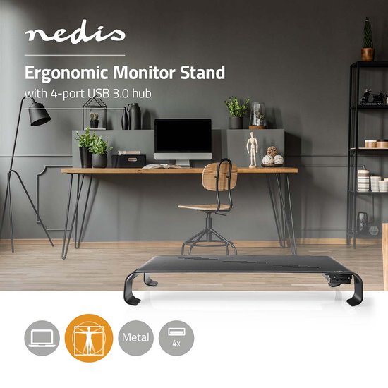 Nedis Monitorstandaard - Ergonomie: Yes - Maximaal draagvermogen: 18 kg - Universeel - USB Hub - Verstelbare hoogte: Nee - afbeelding 2