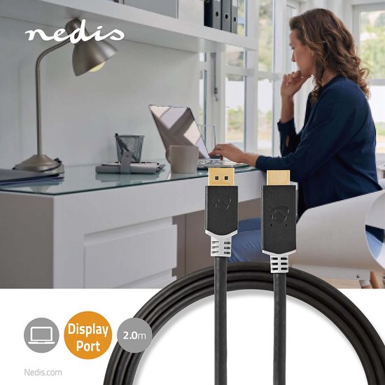 Nedis DisplayPort-Kabel - DisplayPort Male - HDMI Connector - 4K@60Hz - Verguld - 2.00 m - Rond - PVC - Antraciet - Window Box - afbeelding 2