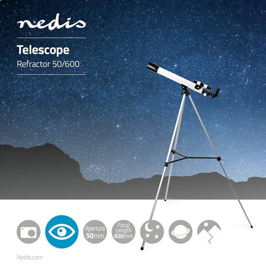 Nedis Telescoop - Diafragma: 50 mm - Brandpuntsafstand: 600 mm - Finderscope: 5 x 24 - Maximale werkhoogte: 125 cm - Tripod - Wit / Zwart - afbeelding 9