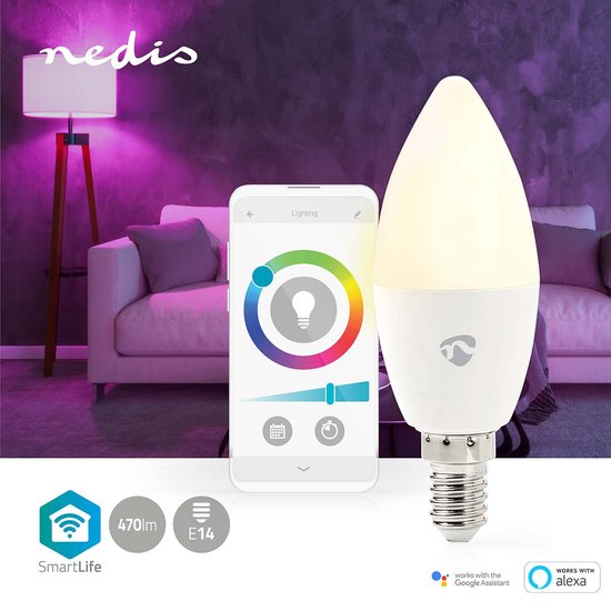 Nedis SmartLife Multicolour Lamp - Wi-Fi - E14 - 470 lm - 4.90 W - RGB / Warm tot Koel Wit - 2700 - 6500 - Android / IOS - Kaars - 1 Stuks - afbeelding 9