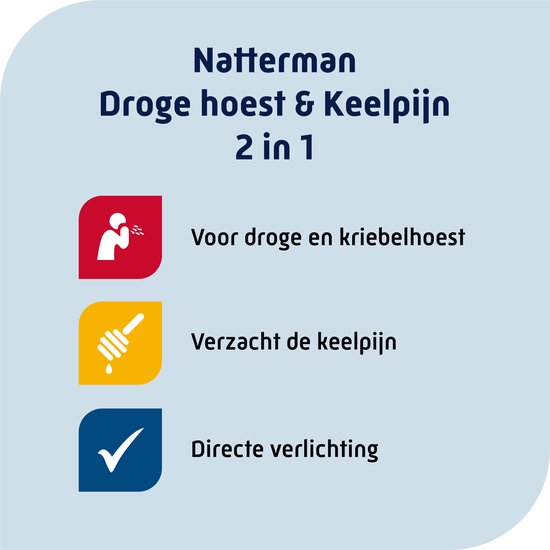 Natterman Droge Hoest & Keelpijn 2-in-1 Siroop - Verlicht droge en kriebelhoest - Verzacht de keelpijn - Hoestdrank - Medisch hulpmiddel - 150 ml - afbeelding 2
