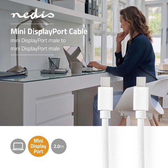 Nedis Mini DisplayPort-Kabel - DisplayPort 1.4 - Mini-DisplayPort Male - Mini-DisplayPort Male - 48 Gbps - Vernikkeld - 2.00 m - Rond - PVC - Wit - Blister - afbeelding 3