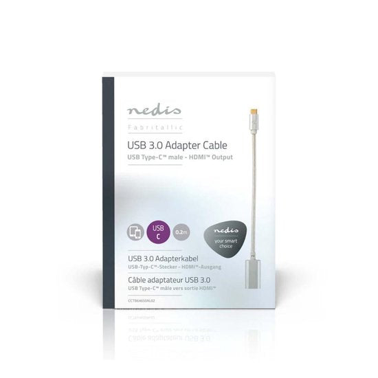 Nedis USB-C Adapter - USB 3.2 Gen 1 - USB-C Male - HDMI Output - 4K@60Hz - 5 Gbps - 0.20 m - Rond - Verguld - Gevlochten / Nylon - Zilver - Cover Window Box - afbeelding 8