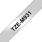 TZ-M931 12mm - black on silver mat - laminated (8m) - afbeelding 1