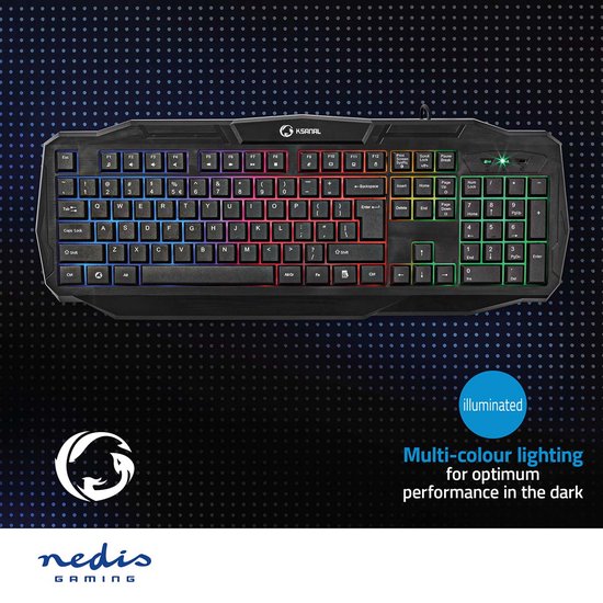 Nedis Bedraad Gaming Toetsenbord - USB 2.0 - Membrane Toetsen - LED - US internationaal - US Internationaal - USB Gevoed - Lengte stroomkabel: 1.50 m - Gaming - afbeelding 6