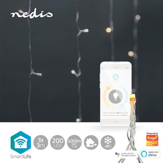 Nedis SmartLife-kerstverlichting - Gordijn - Wi-Fi - Warm tot Koel Wit - 200 LED's - 3.00 m - Android / IOS - afbeelding 5