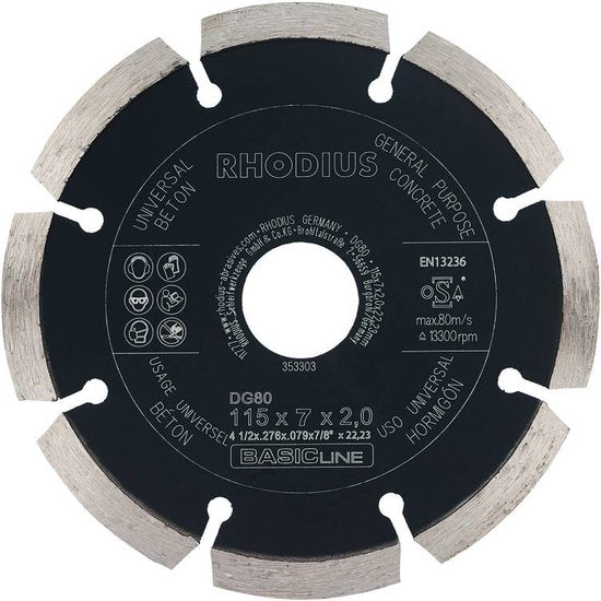 Rhodius Diamantzaagblad beton DG80 CONCRETE, 230 x 7 x 2,5 x 22,23 mm - afbeelding 2
