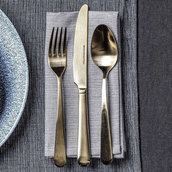 Royal van Kempen & Begeer bestek | Tafelbestek champagne voor 2 personen | 6-delige set | Bevat 2x tafellepel, 2x tafelvork en 2x tafelmes | Vork en lepel: 18/10-edelstaal | Mes: chroomstaal 13/10 | Matte uitvoering | Enkel handwas - afbeelding 3