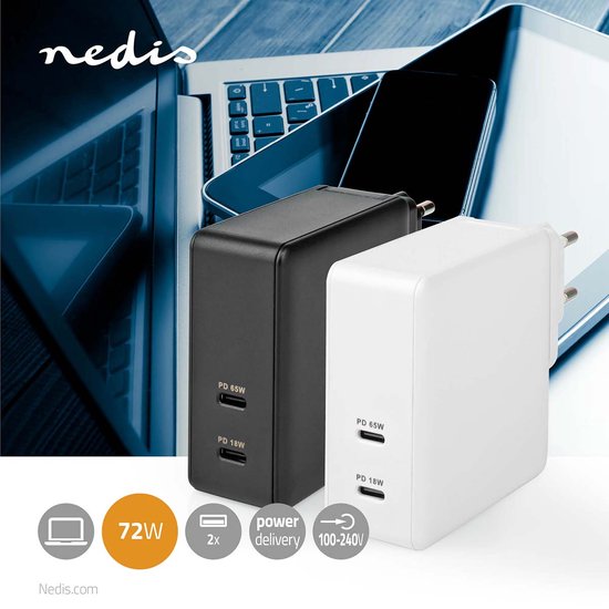 Nedis Oplader - 1,5 A / 2 A / 3,0 A / 3,25 A - Outputs: 2 - Poorttype: 2x USB-C™ - 15 / 18 / 27 / 36 / 45 / 65 W - Automatische Voltage Selectie - afbeelding 5