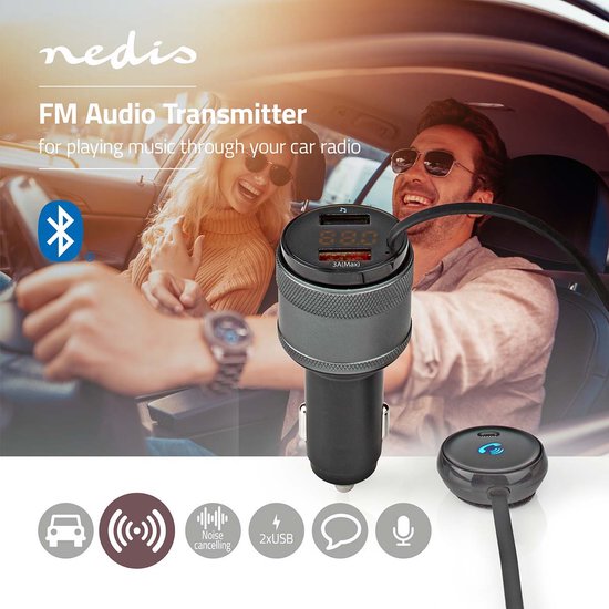 Nedis FM-Audiotransmitter voor Auto - Gefixeerd - Handsfree bellen - 0.8 " - LED-Scherm - Bluetooth - QC 3.0 / 5.0 V DC / 1.0 A - Snelladen - Google Assistant / Siri - Zwart - afbeelding 2