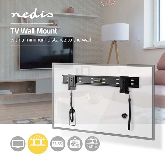 Nedis Vaste TV-Muurbeugel - 32 - 55 " - Maximaal schermgewicht: 50 kg - Minimale muurafstand: 14.5 mm - Staal - Zwart - afbeelding 2