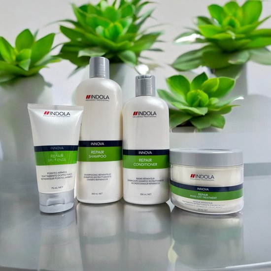 Indola Innova Repair SALE !! Geschenkset van 4 Producten, Shampoo, Conditioner, Treatment, Split ends - afbeelding 2