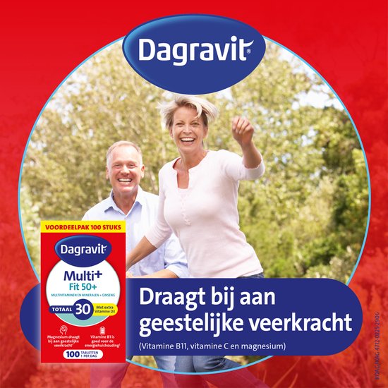 Dagravit Totaal 30 Vitaal 50+ Multivitaminen voordeelverpakking - Vitamine B1, B2, B3, B5, B6, B12 en koper dragen bij aan een goede energiehuishouding - 100 tabletten - afbeelding 3