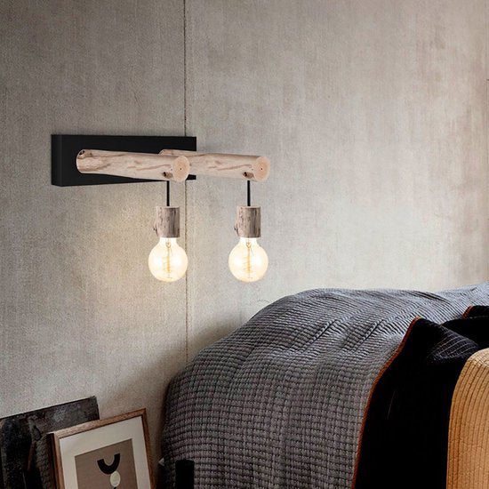 Home Sweet Home - Landelijke Wandlamp Billy - Muurlamp gemaakt van hout - Zwart - 29/20/22cm - wandlamp geschikt voor woonkamer, slaapkamer- - afbeelding 9