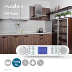 Nedis Keukenradio - Kastontwerp - FM - Netvoeding - Digitaal - 1.5 W - 2 " - Zwart-Blauw Scherm - Wekker - Wit / Zilver - afbeelding 5