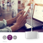 Nedis USB Multi-Port Adapter - USB 3.2 Gen 1 - USB-C Male - HDMI Output / USB-A Female / USB-C Female - 5 Gbps - 0.20 m - Rond - Verguld - Gevlochten / Nylon - Zilver - Cover Window Box - afbeelding 2
