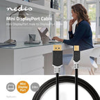 Nedis Mini DisplayPort-Kabel - DisplayPort 1.4 - Mini-DisplayPort Male - DisplayPort Male - 48 Gbps - Verguld - 2.00 m - Rond - PVC - Antraciet - Window Box - afbeelding 2