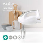 Nedis Handmixer - 200 W - 5-Snelheden - Turbo-functie - 2 Deeghaken / 2 Kloppers - Grijs / Wit - afbeelding 3
