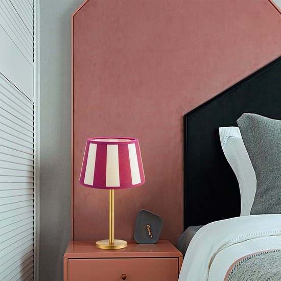 Home Sweet Home - Stoffen - Striped Lampenkap - Conisch - Wit + Rood - Minimalistische stijl - 20 x 15 x 13 cm - E27 fitting - voor tafellampen - voor woonkamer en slaapkamer - afbeelding 2