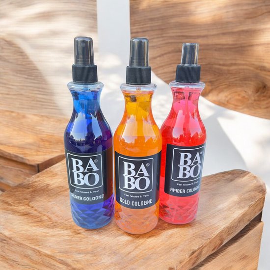 3 Stuks BABO Amber, Gold en Silver Cologne 400ml - afbeelding 3