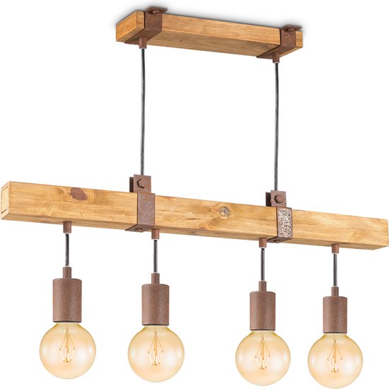 Home Sweet Home - Landelijke Hanglamp Denton - geschikt voor E27 LED lichtbron - 3 lichts hanglamp gemaakt van Hout - 70/14/128cm - Pendellamp - afbeelding 8