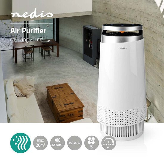 Nedis Luchtreiniger - Geschikt voor ruimtes tot: 20 m² - Clean Air Delivery Rate (CADR): 130 m³/h - Luchtkwaliteitsindicator - Wit - afbeelding 1