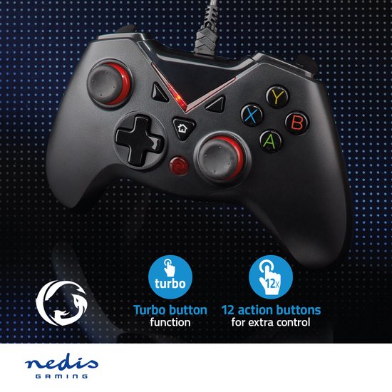 Nedis Gamepad - USB Type-A - USB Gevoed - PC - Aantal knoppen: 12 - Kabellengte: 1.60 m - Zwart - afbeelding 6
