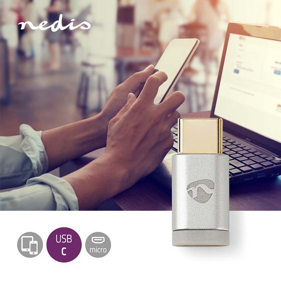 Nedis USB-C Adapter - USB 2.0 - USB-C Male - USB Micro-B Female - 480 Mbps - Rond - Verguld - Zilver - Cover Window Box - afbeelding 2